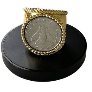 Genuine Italian Bee Coin Ring Yellow Gold Plated